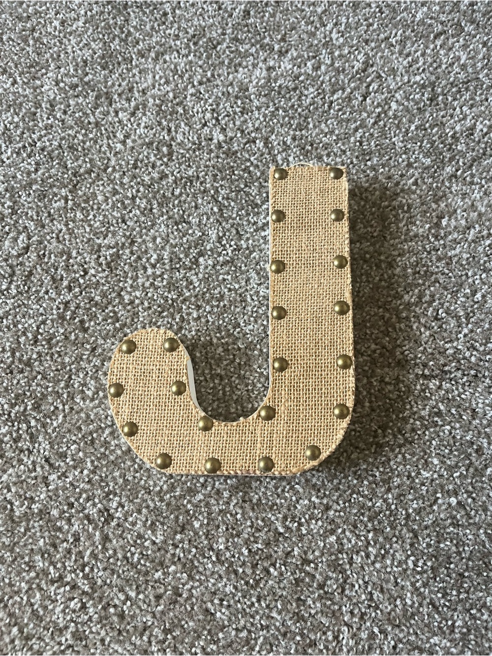 Textured Burlap J Letter Decor with Brass Studs - Neutral